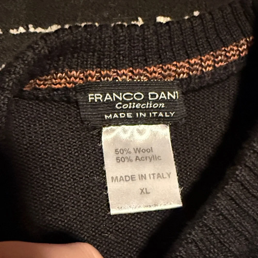 Men's Black Crewneck Sweater with Multicolor Stripes - Picture 2 of 4